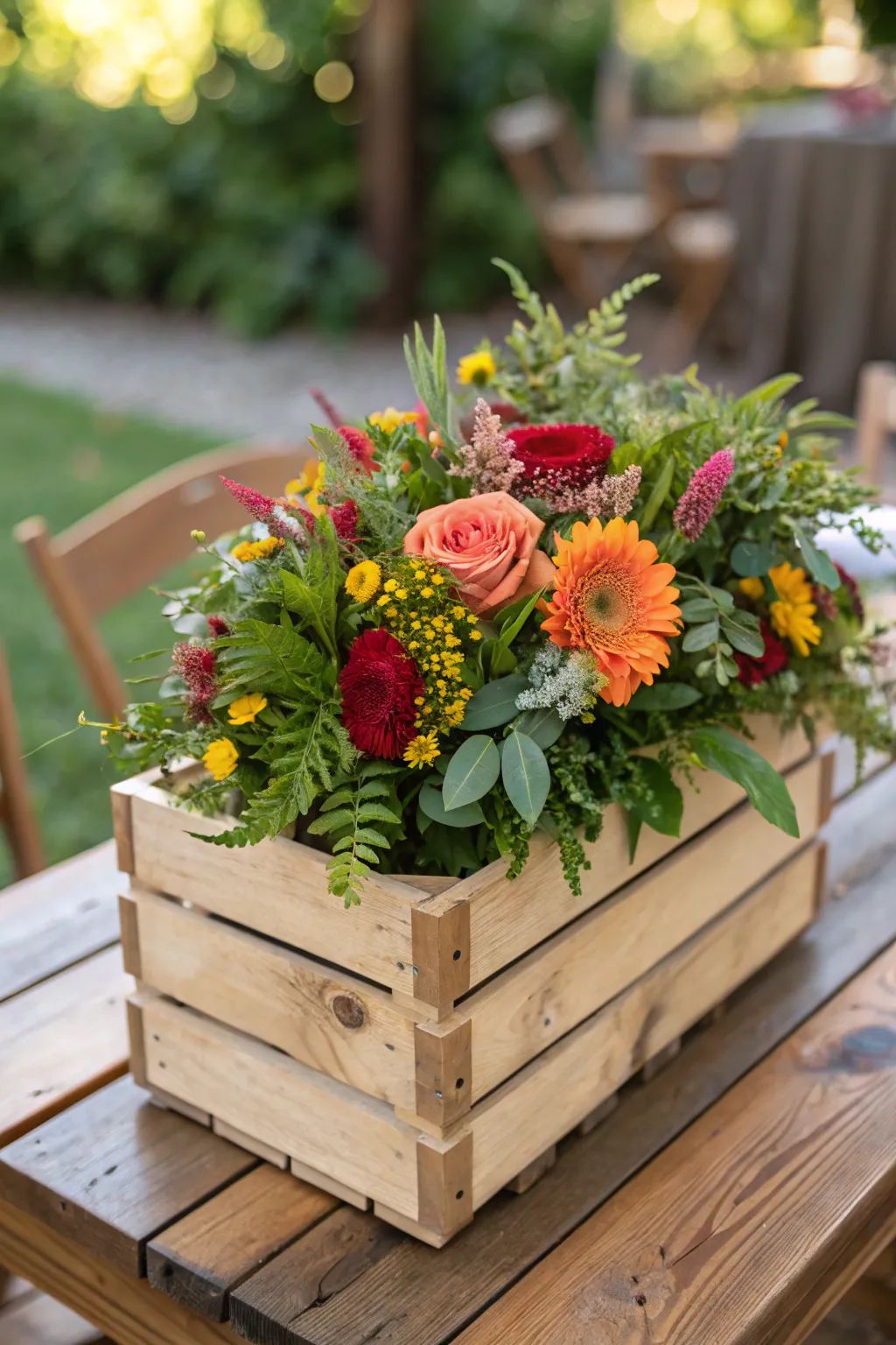 Rustic Wooden Boxes Filled with Flowers