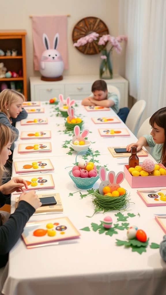A table filled with small treats for kids on easter.
