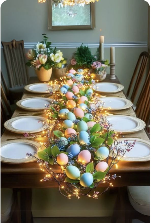 tiny fairy lights around a centerpiece