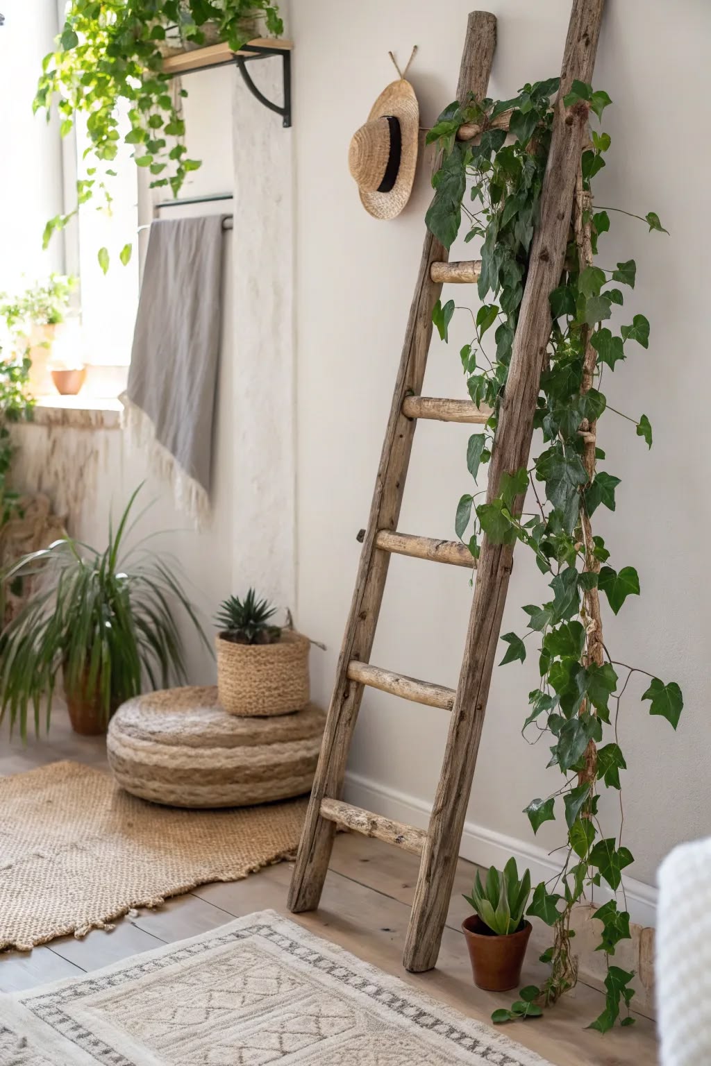 greenery on top of ladder.