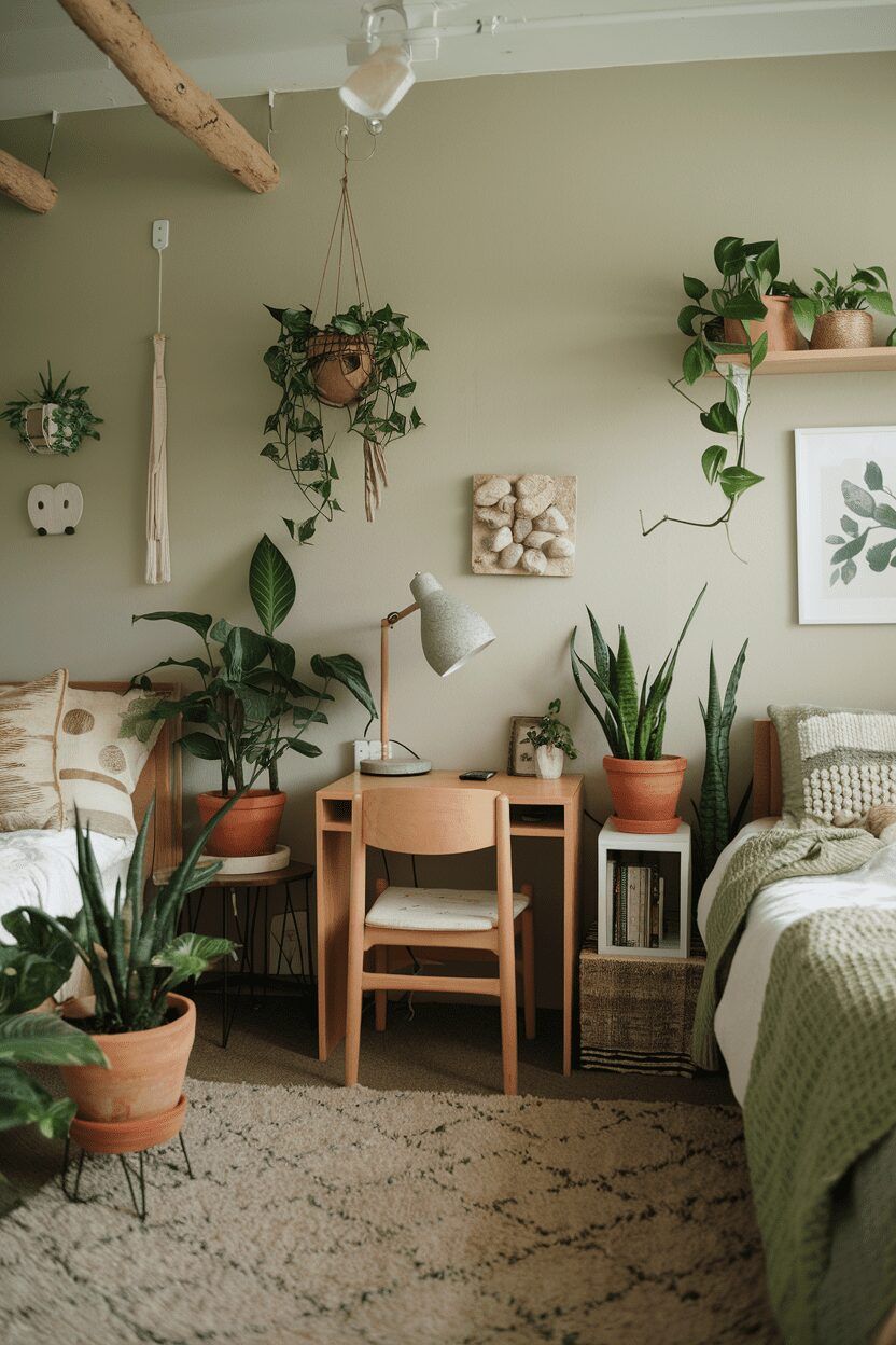 greenery in a dorm room